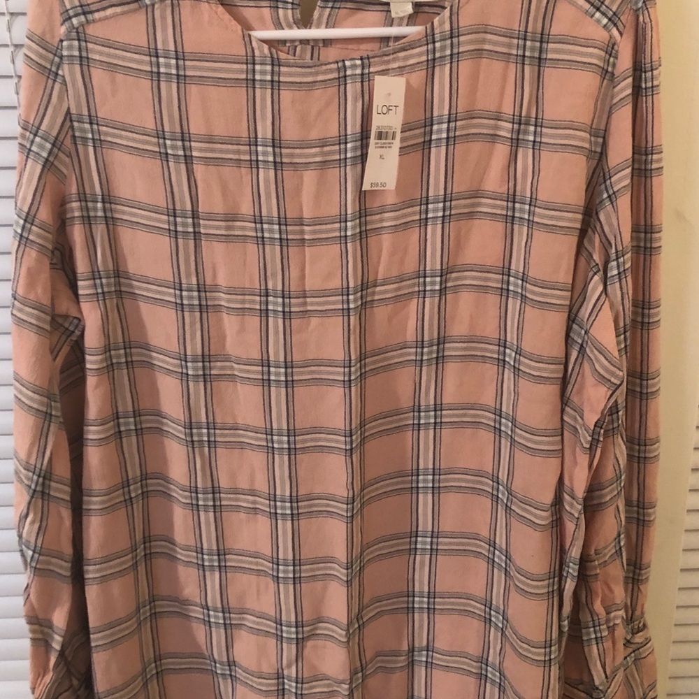 NWT Loft Pink Plaid Top